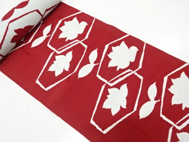 アンティーク　亀甲に花模様織り出し　八寸帯地反物